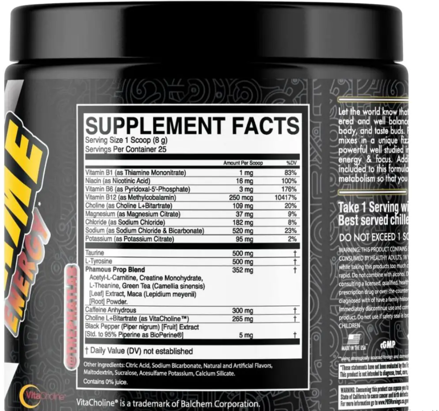 Gamer Supps Nutritional Facts