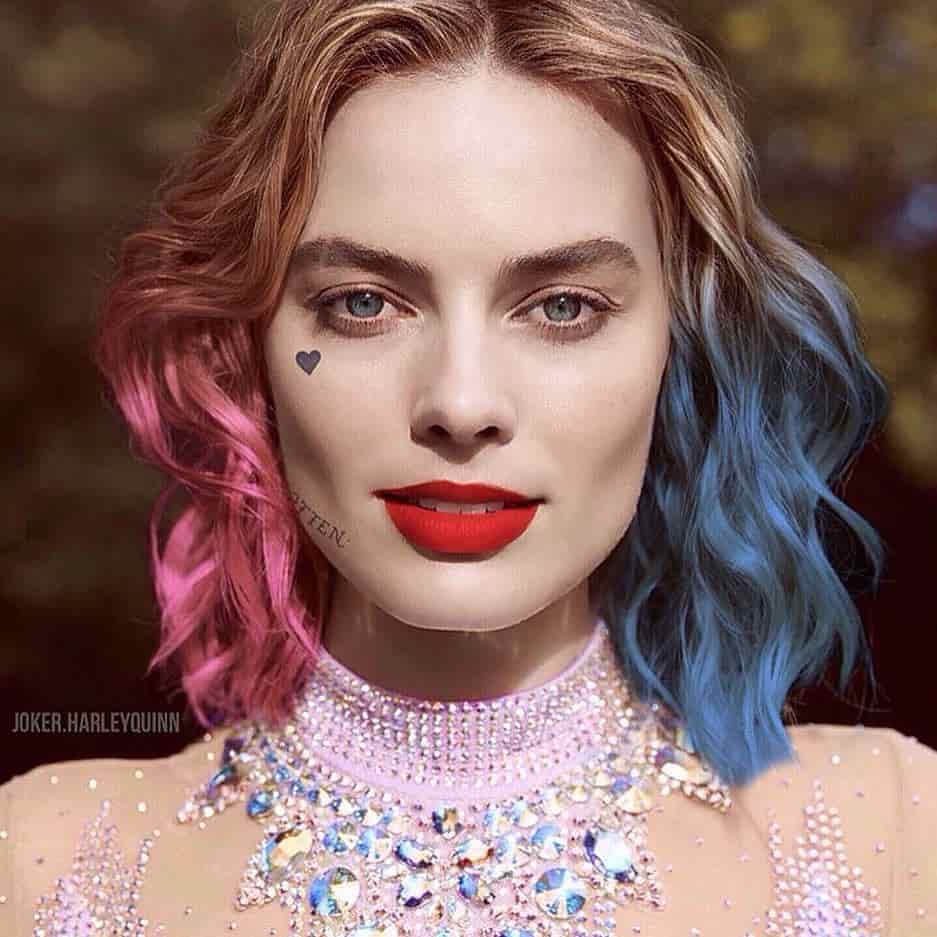 Harley Quinn Short Curly Hair with Pink and Blue Roots